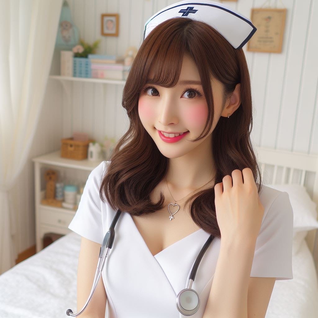 戴著護士帽、掛著聽診器微笑的女子示意圖